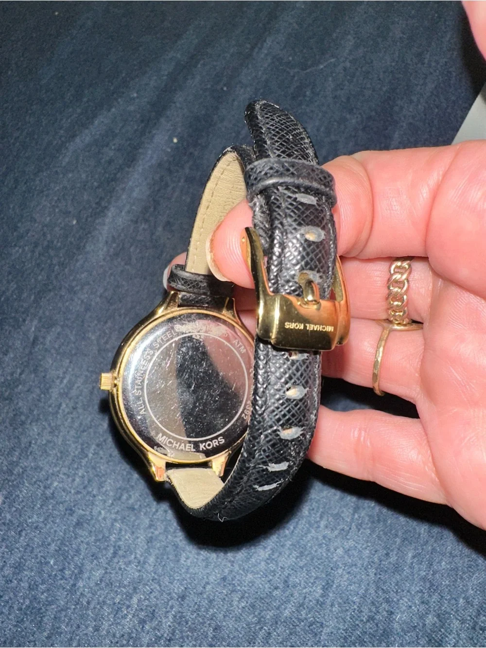 Michael Kors Slim Runway Gold Dial Leather Watch